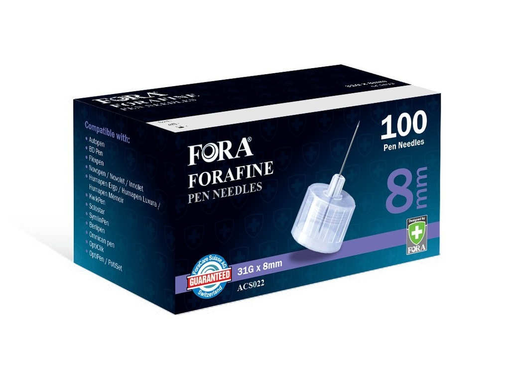 FORA Lyfjapenna nálar 8mm (100/box)